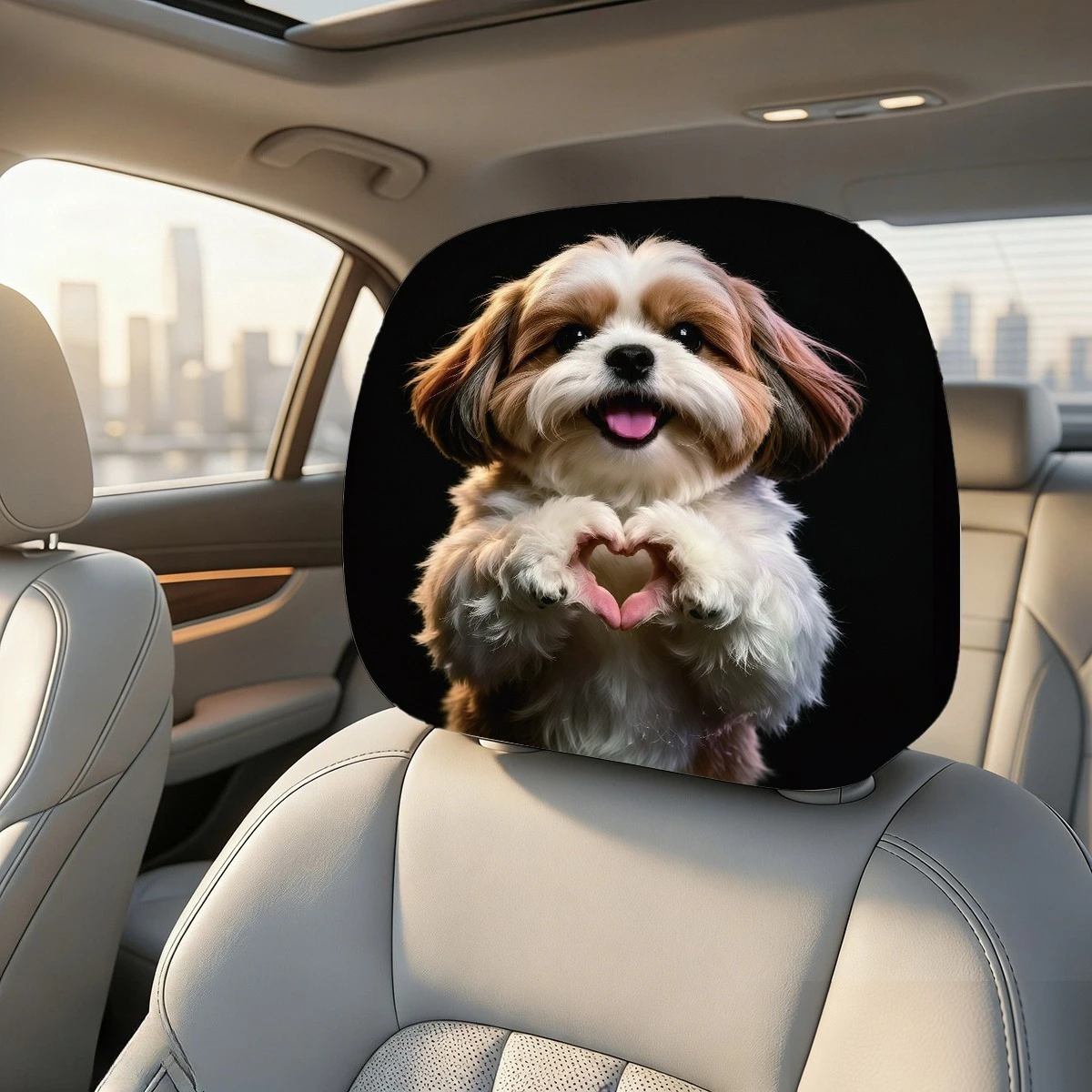 Shih Tzu Car Headrest Covers 2pcs, Easy To Remove & Washable, Seat Protection Headrest Covers