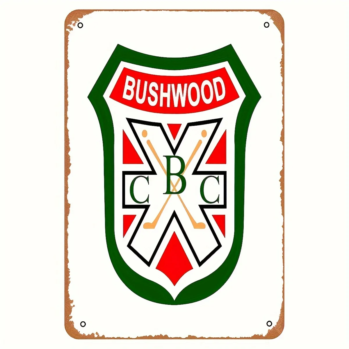 Vintage Cadiz Bushwood Metal Sign - Rustic Club Emblem Wall Decor,  Iron Artwork with Shield Design and Bold Lettering, Perfect