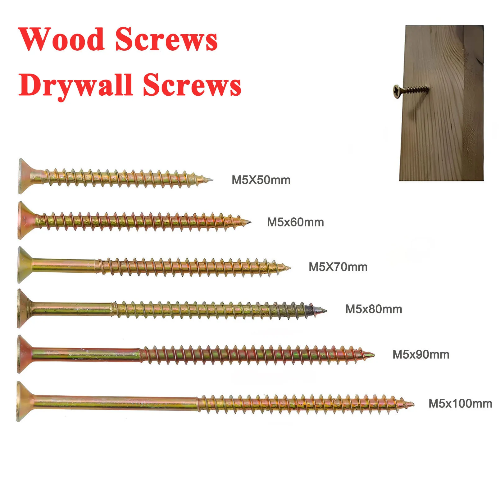 

50-200Pcs M5 Hardened Self-tapping Wood Screws Pozidriv Drive Countersunk Head DryWall Screws Zinc-plated Coarse Thread