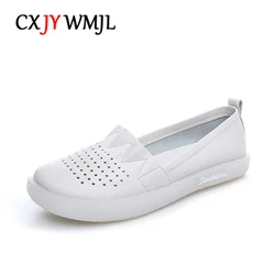 CXJYWMJL Genuine Leather Women Slip On Sneakers Plus Size Summer Mesh Vulcanized Shoes Ladies Flats Sports Shoes Lightsome