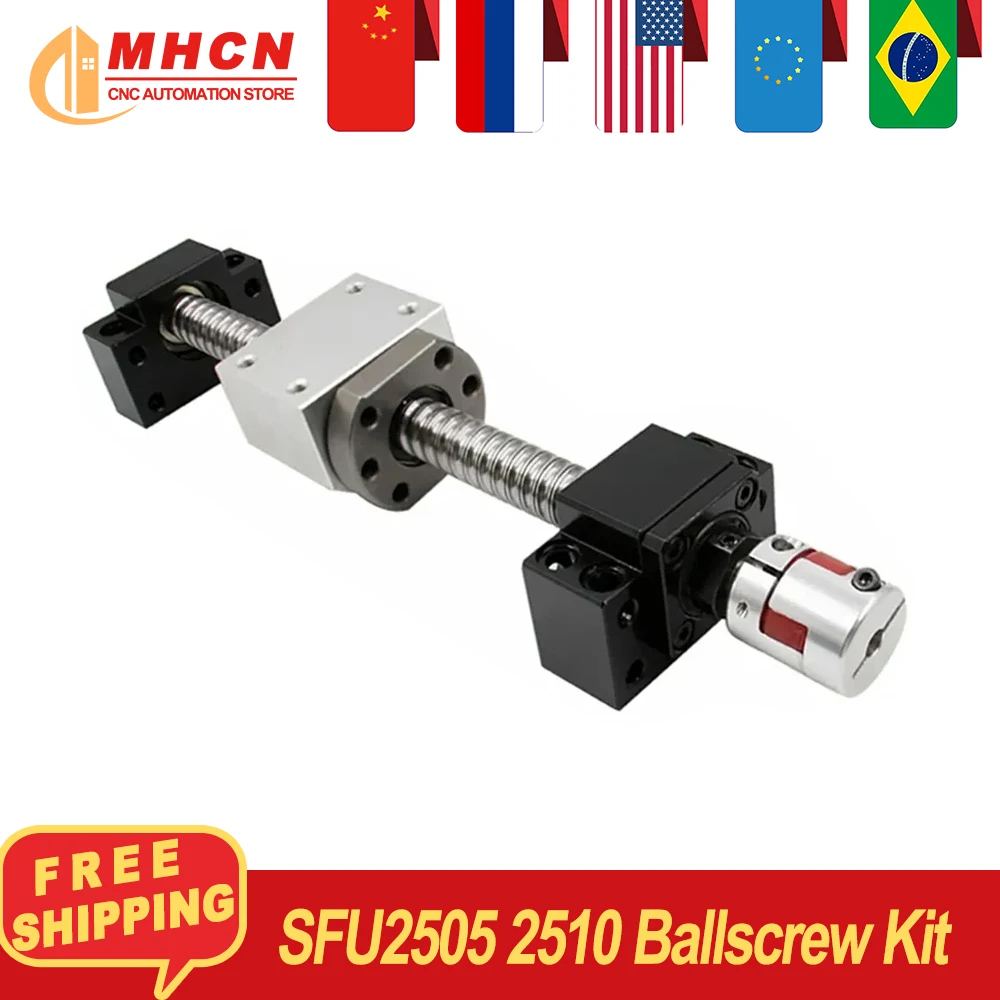 MHCN Dia 25mm Ball screw Kit SFU2505 / SFU2510 200-1000mm C7 + BK20 BF20+ DSG25H +coupling for cnc router