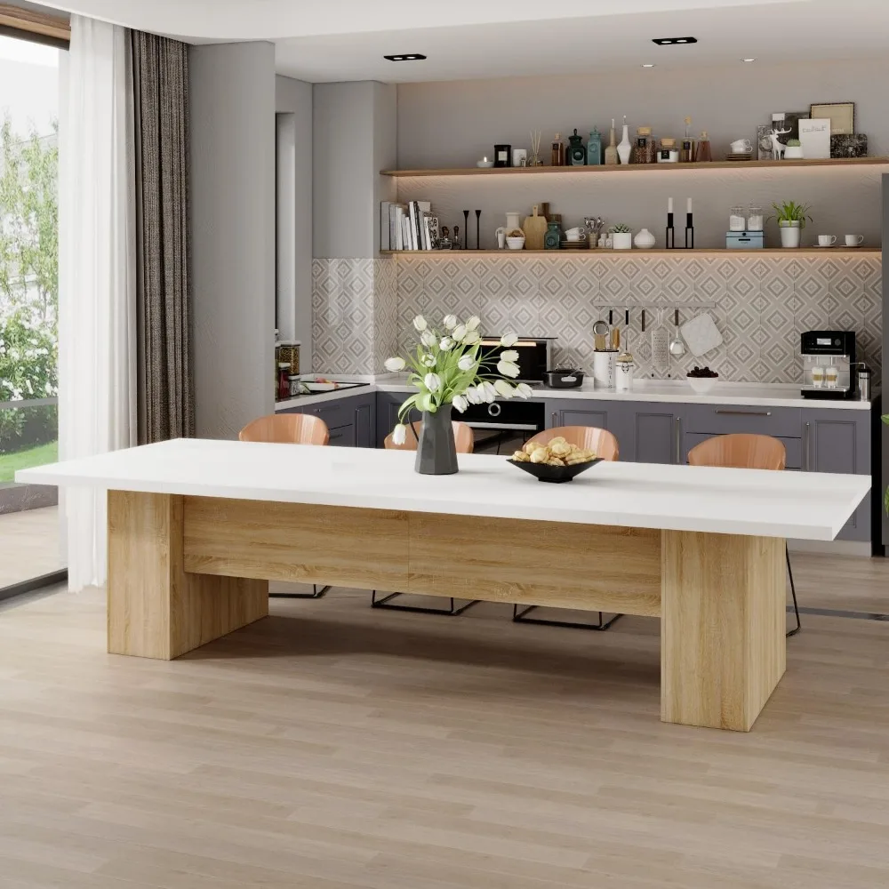 

Dining Table for 10-12 People, 118-Inch Rectangular Wood Kitchen Table with Thicken Tabletop, Heavy Duty Office Conference Room