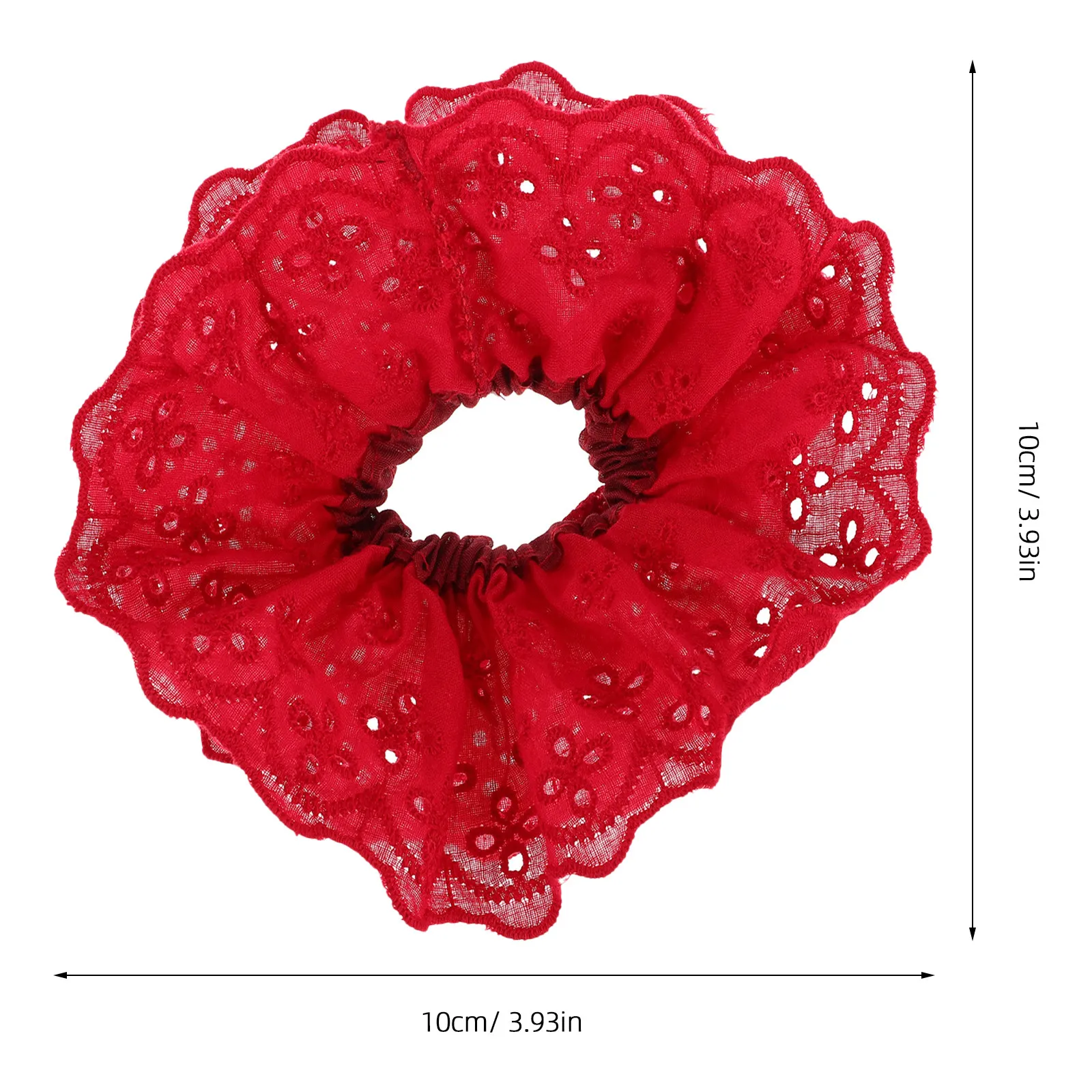 Red Lace Scrunchies Double Layer Hair Ties No Damage Elastic Ponytail Holders For Women Girls Long Thick Curly Hair