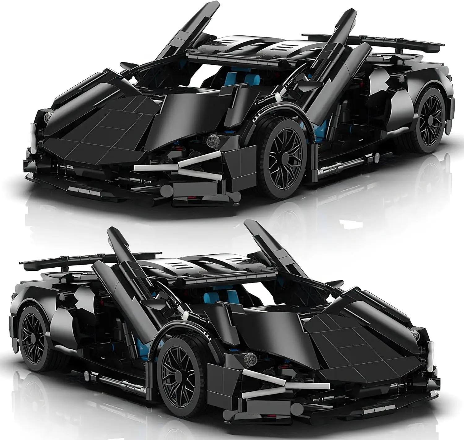 Blocs de construction de supercar noirs à l'échelle 1:12, 1314 pièces, portes mobiles/capots avant et arrière, modèle avancé pour une difficulté élevée, un incontournable pour les passionnés de course.
