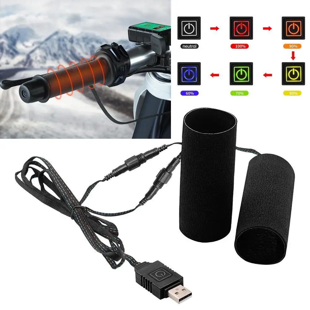 Motorcycle Heated Handgrips 5V USB 6 Gear Warmer Electric Heated Grip Cover Anti Vibration Anti Slip Fast Heating Kits