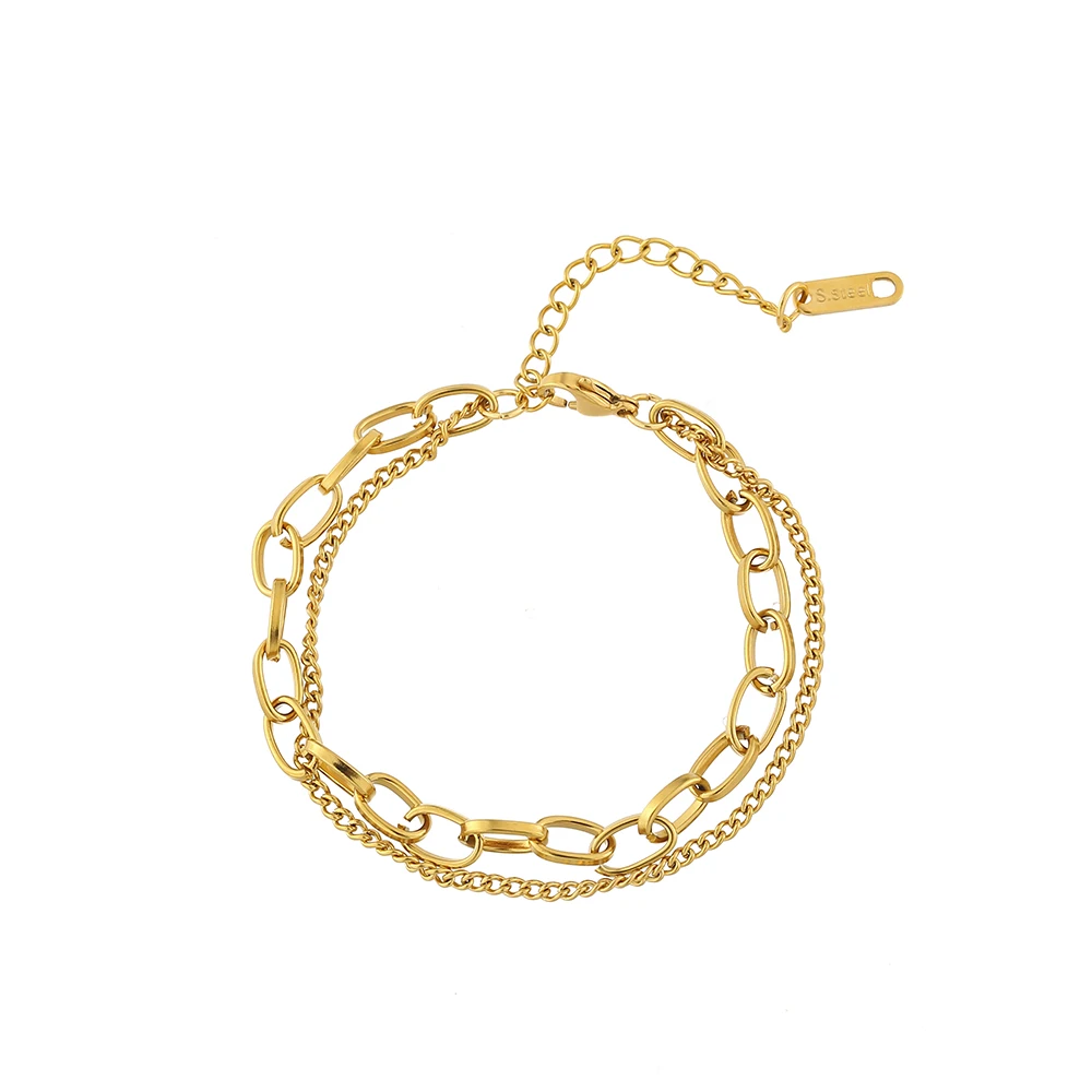 Stainless Steel Chain Bracelet Simple Gold Color Texture Wrist Exquisite Jewelry Party Gift Accessories image 6