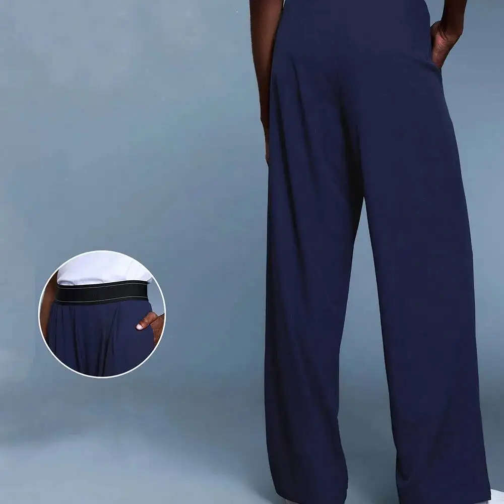 

Women S High Waist Wide Leg Pants Stretchy Elastic Waistband Breathable Flowy Casual Trousers For Autumn