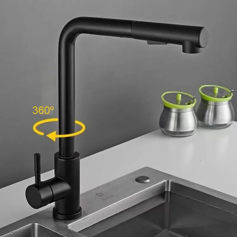 Black Pull Out Kitchen Sink Faucet Flexible 2 Modes Stream & Sprayer Nozzle Faucets Stainless Steel Hot Cold Wate Mixer Tap Deck