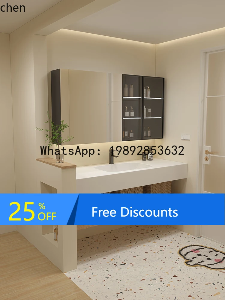 

AA Light Luxury Hotel Rock Plate Ceramic Integrated Basin Bathroom Cabinet Combination Washbasin