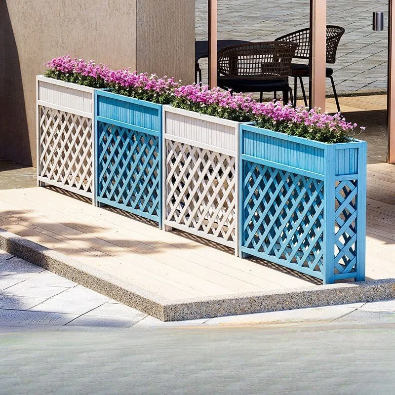 Outdoor preservative wood flower box Balcony courtyard grid enclosure Outdoor planting box Solid wood