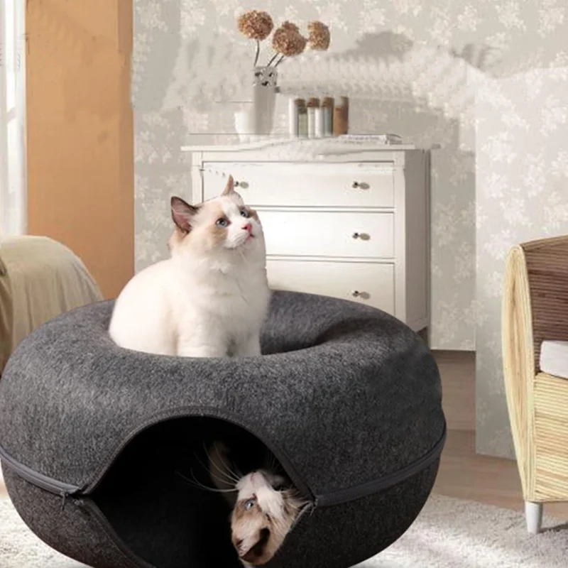 Cave for Indoor Cats Pet bed Donut Tunnel Bed Scratch Resistant Cat Beds and Furniture Cat Accessories