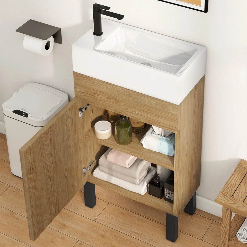 yitahome Vanity da bagno da 16 pollici con lavabo, mobiletto da bagno per piccoli spazi, mobiletto da bagno indipendente con 1