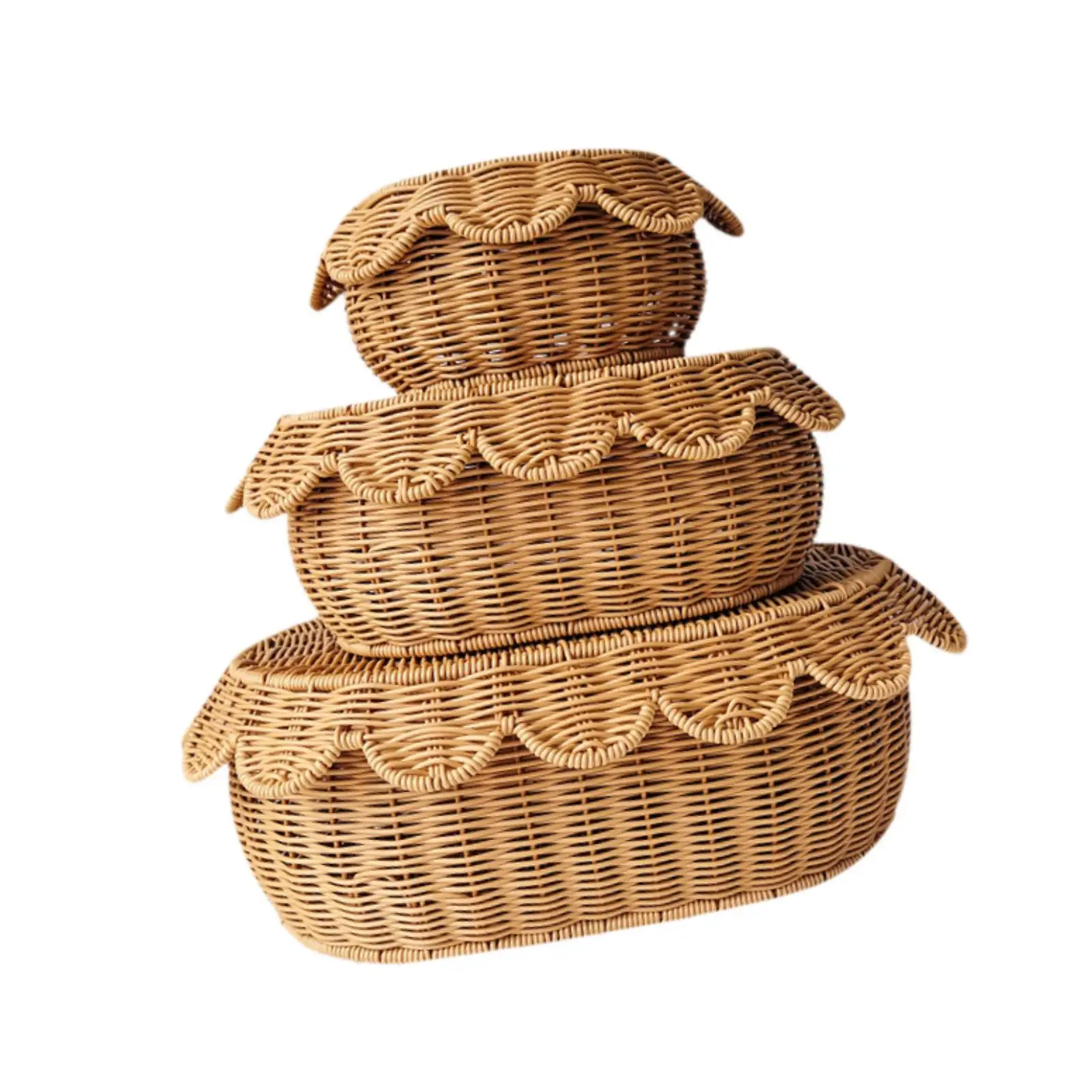 Hand Simulated Rattan Woven Basket Set Woven Breads Baskets for Living Room