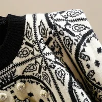 Geometric Knitted Soft Diamonds Beading Vintage O-Neck Women's Sweater Korean Fashion Jumpers Female Short Pullovers Chic Tops - Image 5