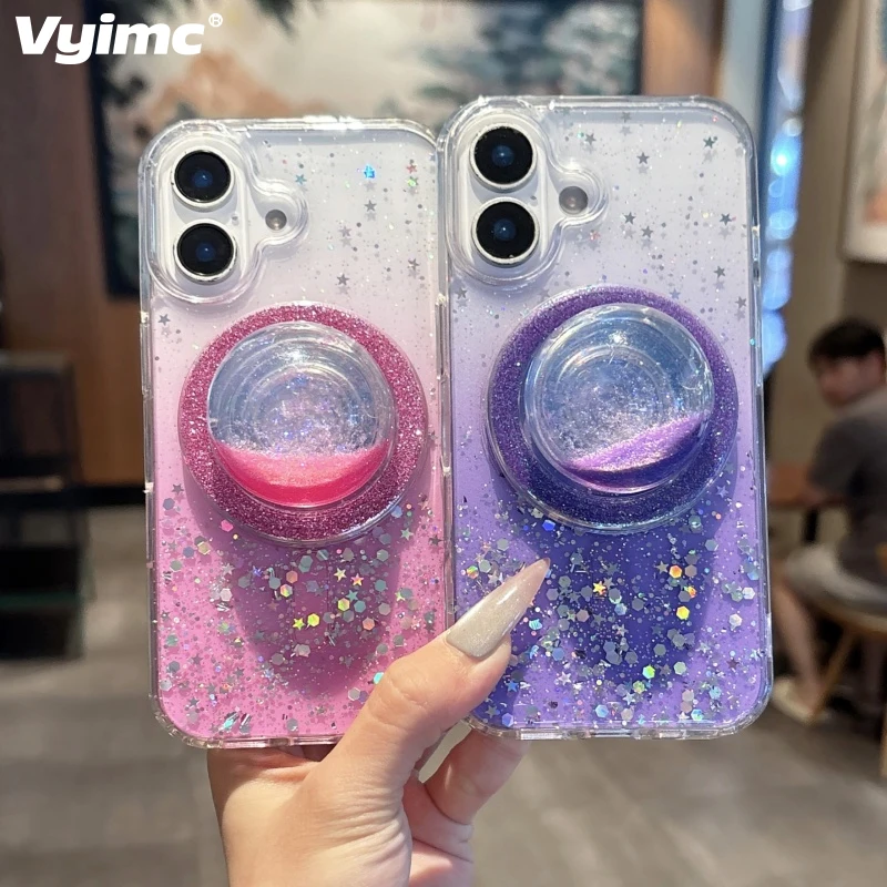 

Glitter Quicksand Brackets Case For iPhone 16 15 14 12 13 Mini 11 Pro Max 7 8 Plus X XS XR SE 2 3 For Magsafe Silicone Cover
