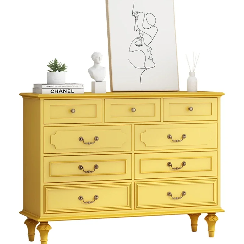 

American-Style Solid Wood Nine-Drawer Cabinet Living Room Light Luxury Chest of Drawers 9 Chest of Drawers