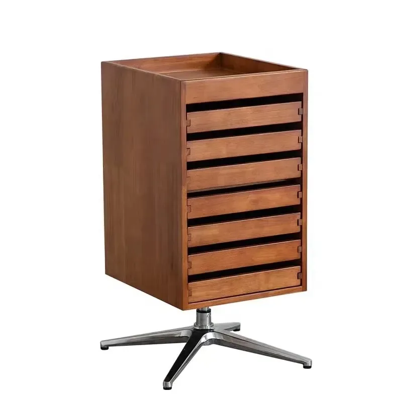 Vintage Solid Wood Rotating File Cabinet Space Saving Modular Removable With Wheel Drawers For School Workshop Office Storage
