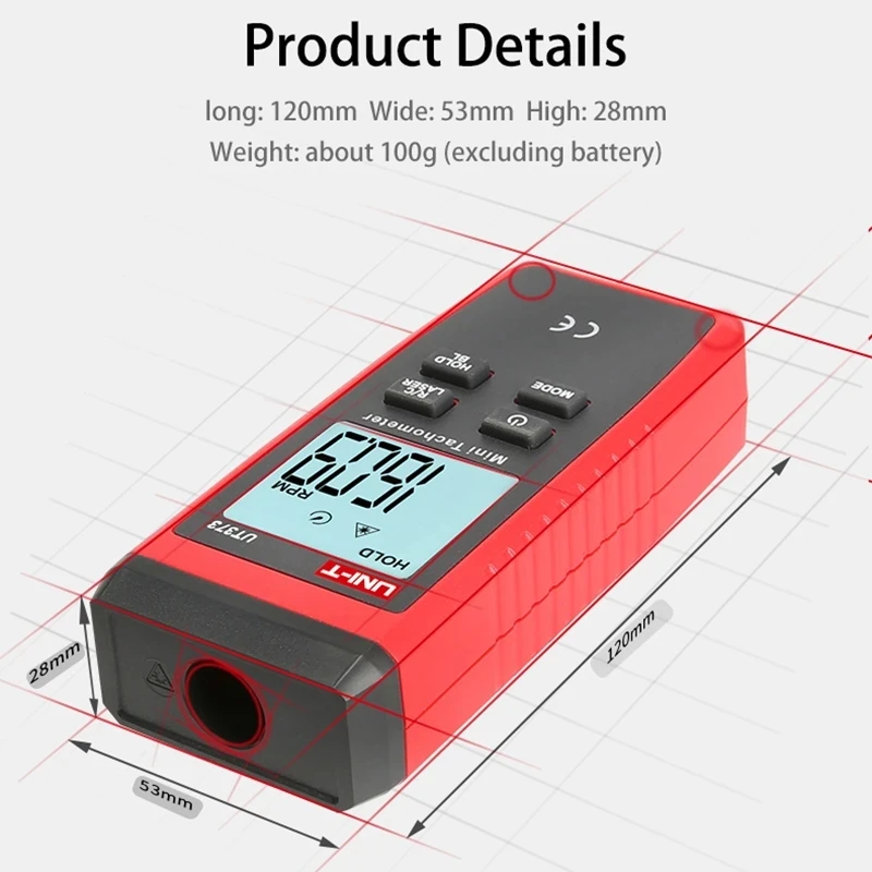 UNI-T UT373 Mini Digital Laser Tachometer Non-Contact Tachometer RPM Range 10-99999RPM Tachometer Odometer Backlight