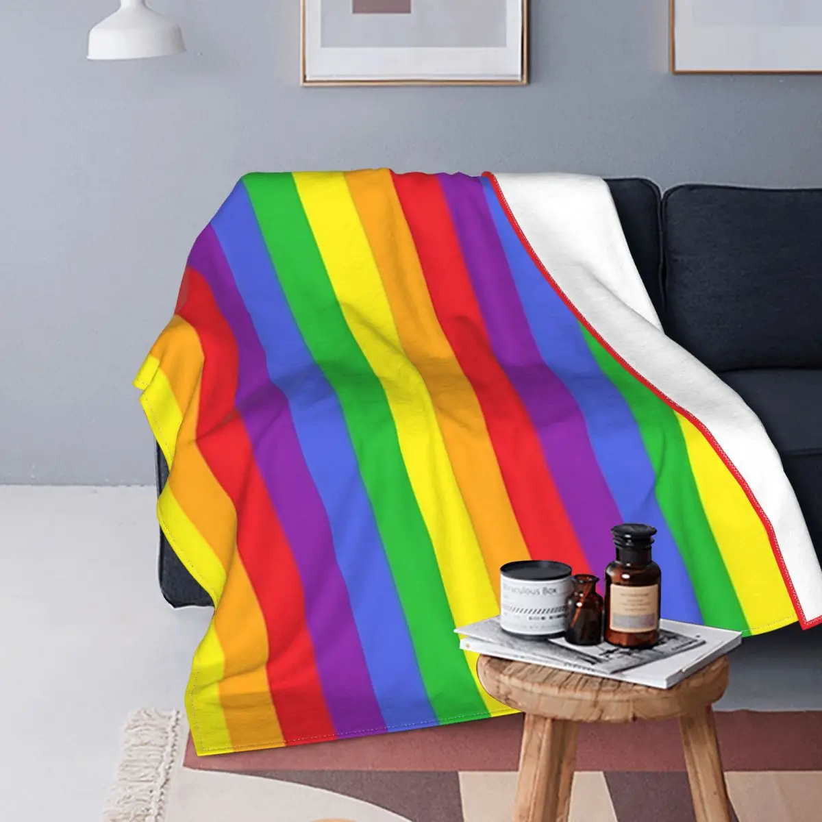 

3D Printed Rainbow Striped Pattern Blanket Flannel Textile Decor Colorful Multifunctional Lightweight Blanket for Bed Sofa