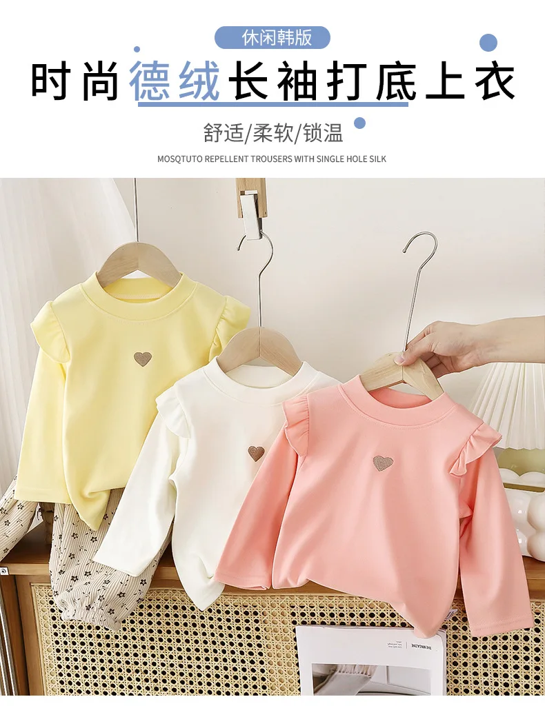 Mädchen Herbst Fleece-Gefüttertes Warmes Unterhemd Baby Kinder Langarm-Oberteil Weiches Atmungsaktives Baby-Shirt Kinder Heim-Sport-Sweatshirt – Detail 1