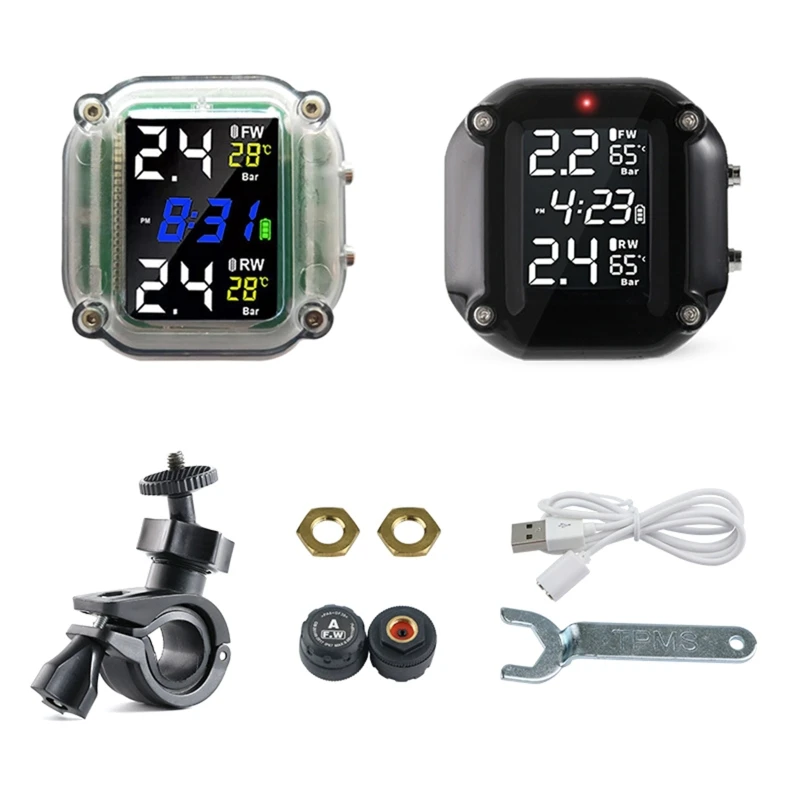 TPMS Wireless Motorcycle Tire Pressure Monitoring System LCD Intelligent External with 2 Sensors GTWS