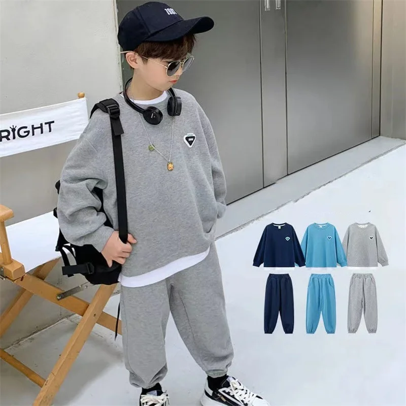 

Boys Sweatshirts +Pants Kids Suits Cotton 2PCS/Set 2024 Solid Spring Autumn Cotton Sport Teenagers Children Clothing