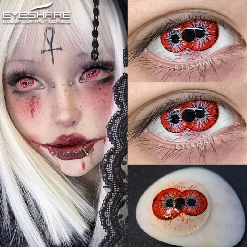 EYESHARE 2 Stück Cosplay Kontaktlinsen Rote Kontakte Halloween Farbkontaktlinse Crazy White Eye Linsen Anime Schwarze Make-up-Linsen