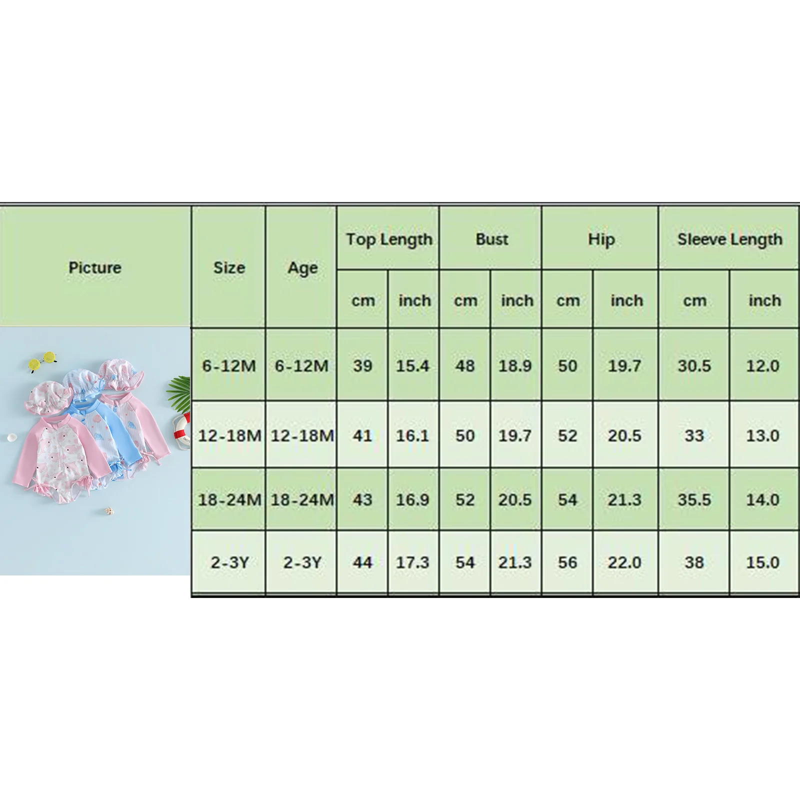 FOCUSNORM 0-3Y Lovely Toddler Baby Girls Swimsuit Set Seashell Flower Long Sleeve Rash Guard Bathing Suit with Sun Cap