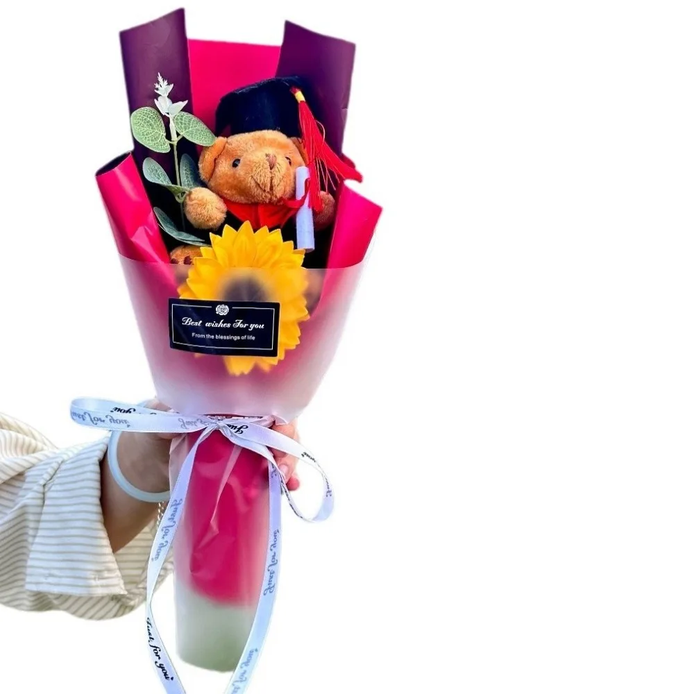 Decorazione del bouquet Bouquet dell'orso di laurea Orso di peluche Orsetto adorabile Bouquet di peluche Elegante giocattolo dell'orso dottorato del fumetto