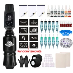 Beginners Wireless Tattoo Kit Complete Mini Rocket Rotary Pen Set LED Tattoo Power Supply with Ink Cartridges Needle Accessories