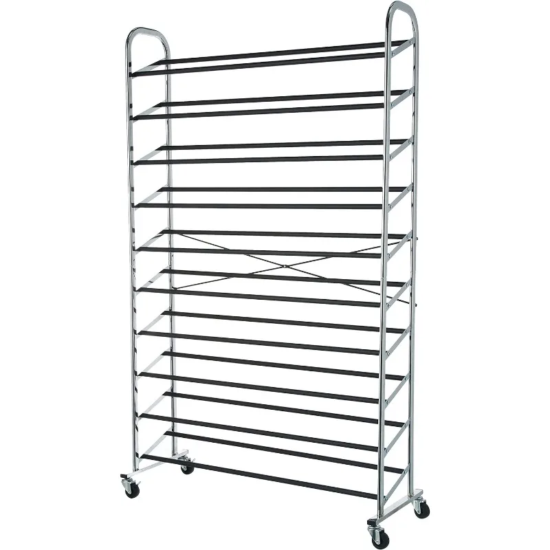 

50-Pair Shoe Rack Organizer, Chrome, 35.8 x 14.6 x 59.5 inches