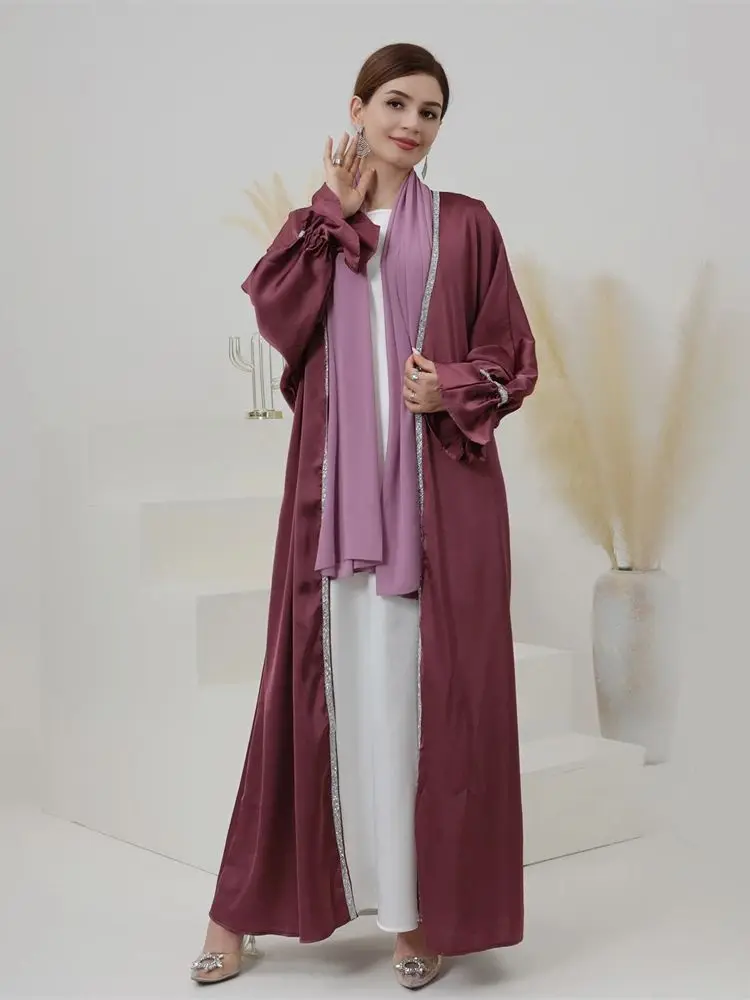 Ramadan Eid Satin Kebaya Dubai Open Abaya Damen Kimono Turkey Islam Kaftan Muslim Abayas For Women Djellaba Robe Femme Caftan