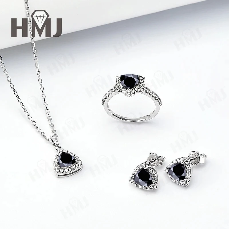 

Jewelry Set Ring Earring Necklace Trillion Shape Brilliant Cut Lab Grown Gemstones 925 Sterling Silver Wholesale High-quality