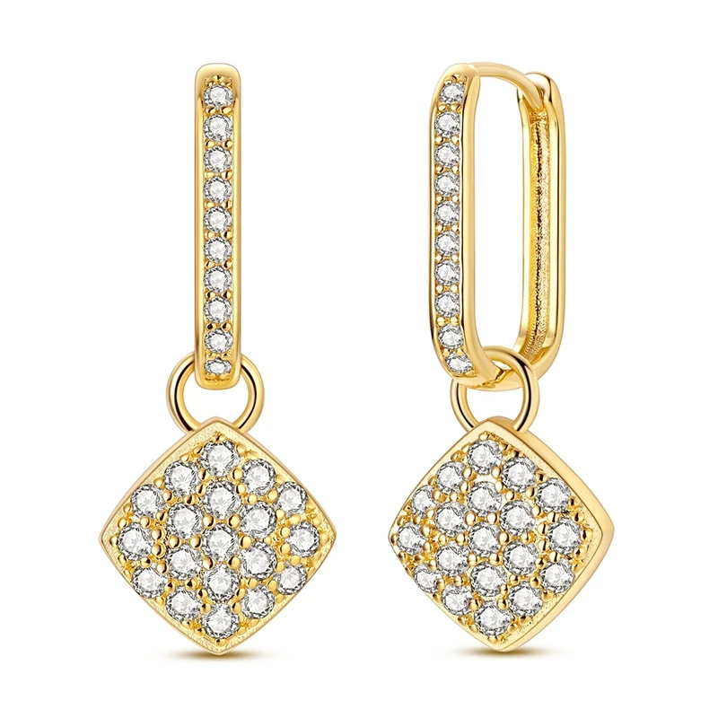 

925 Sterling Silver Earrings Women Sparkling Golden U Shaped Hoop Earring For Anniversary Wedding Jewelry Gifts