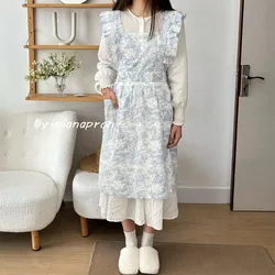 Long Style Instagram Style Gardening Coffee Flower Shop Kitchen Apron Women's Dress French Ruffle Edge Ink Print Women's Apron