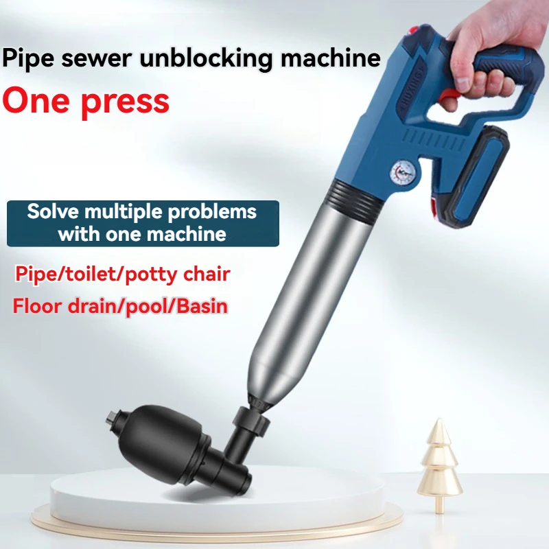 Electric Powerful Toilet Plunger Stainless Steel Pipe Dredger Unblocker Pneumatic High-pressure Dredging Air Drain Blaster Tool