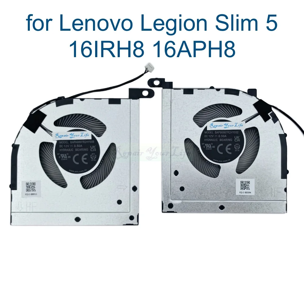 BAPB0807R2HY002 Laptop Cooling Fan for Lenovo Legion Slim 5 16IRH8 16APH8 82YA 82Y9 PC CPU GPU Cooler Radiator BAPA0807R2HY008