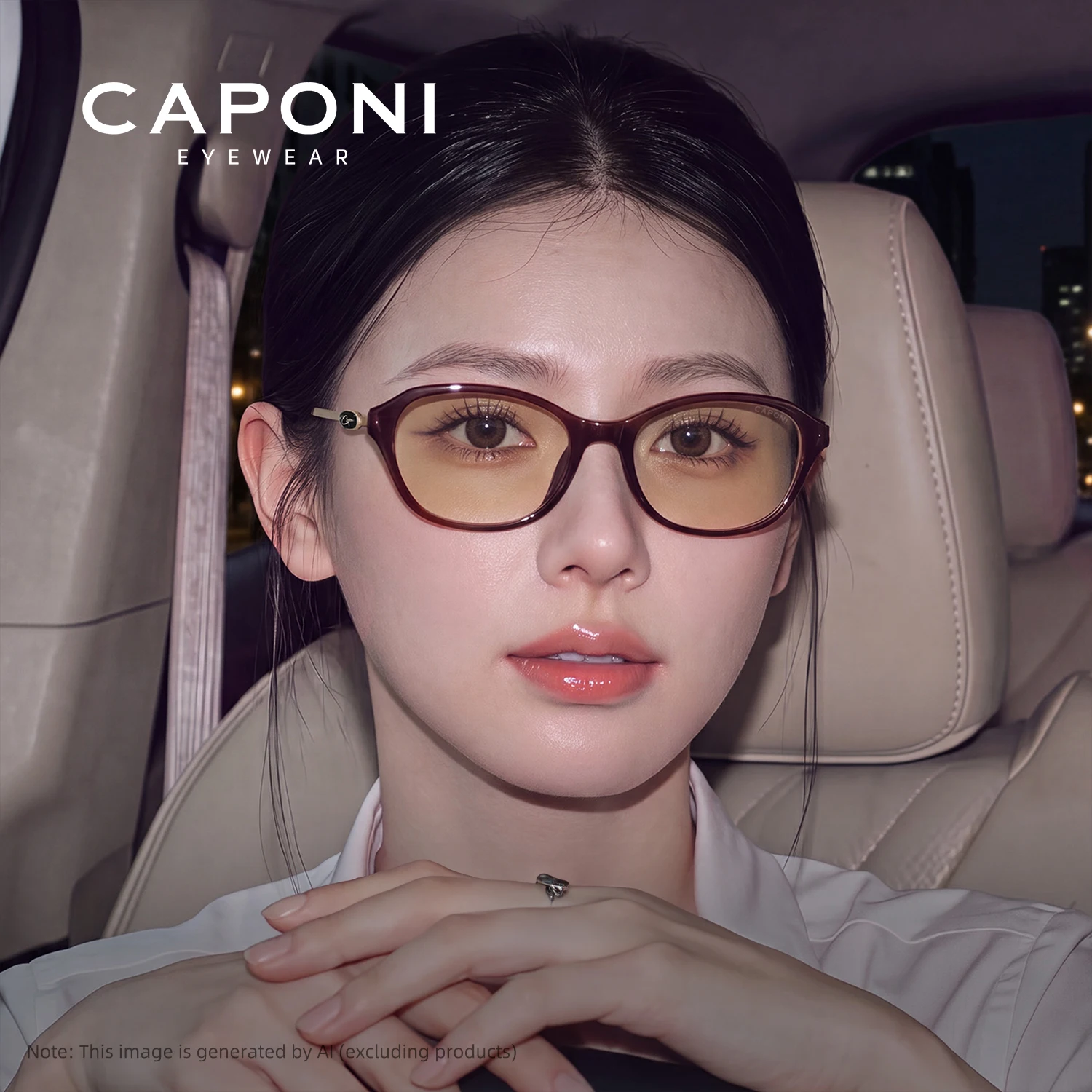 CAPONI Night Vision Sunglasses Women Light Outdoor Driver Sun Glasses Photochromic UV400 Oil-proof Lenses Brown Shades BSYS34204