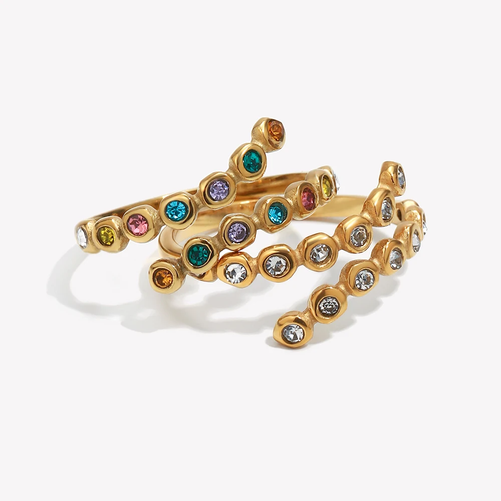 E.B.belle Cross Opening Rhinestone Ring Hypoallergenic 18K Gold Plated Ring 316L Stainless Steel Decoration