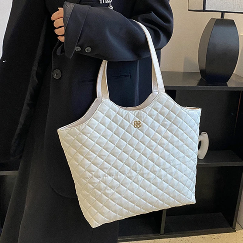 Sac sous les bras en fil de broderie losange pour femme, sacs à main, fourre-tout, grande capacité, pliable, initié à la mode