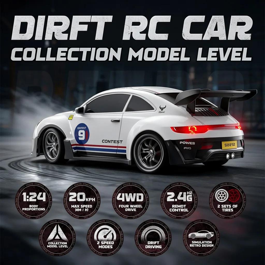 2026 New Remote Control Car 1:24 4WD RC Drift Car 2.4G High Speed Racing 4×4 Electric Toys Model with LED Boy Childrens Christma