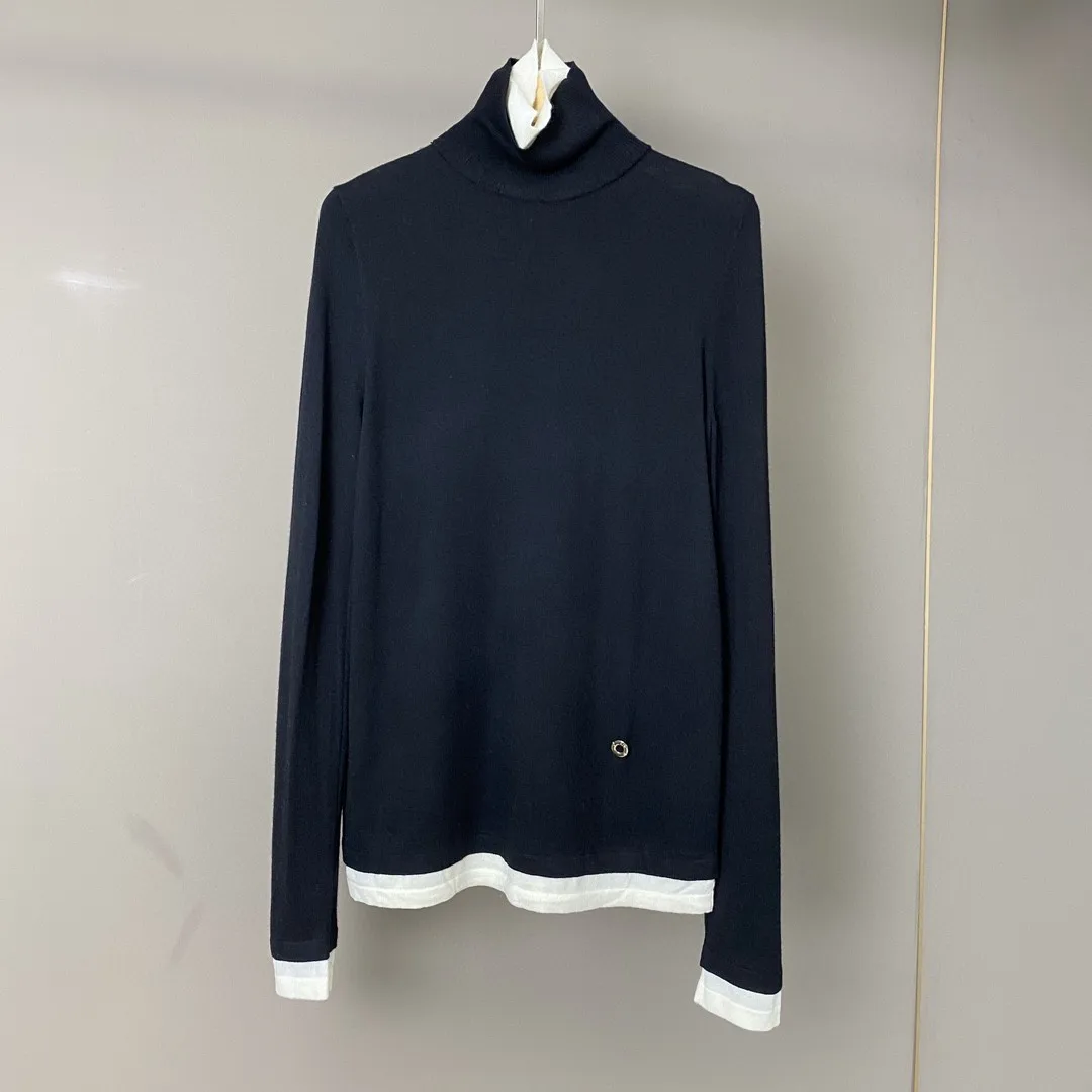 Sweater for Women 2024 New Autumn Winter Contrast Color Turtle Neck Casual Long Sleeve Pullover