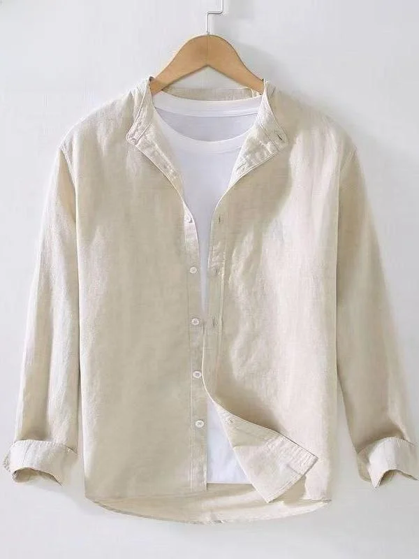 

Loose Fit Linen Cotton Shirt Men's Casual Style Long Sleeve Thin Breathable Summer Fashion Urban Basic Style Stand Collar