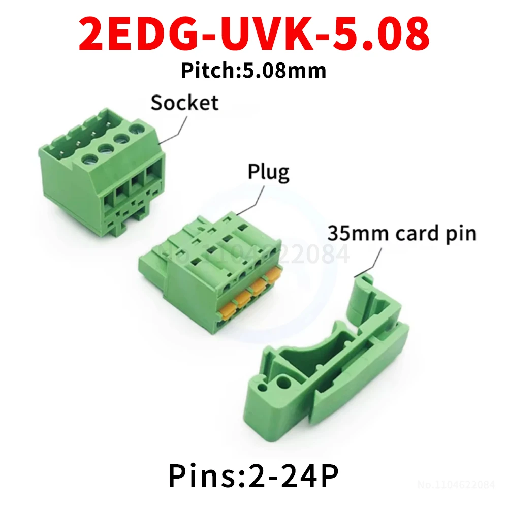 (1 Set) KF 2EDG UVK - 5.08mm Solderless Rail Plug-in Butt Socket 2EDGKD with Spring Plug Terminal Block 2~24P 15EDG UVK 5.08
