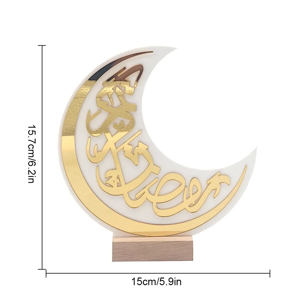 New Moon Castle Acrylic Table Ornament Wooden Base Mirror Face Eid Mubarak Figurine DIY Ramadan Ornaments Festival Supplies