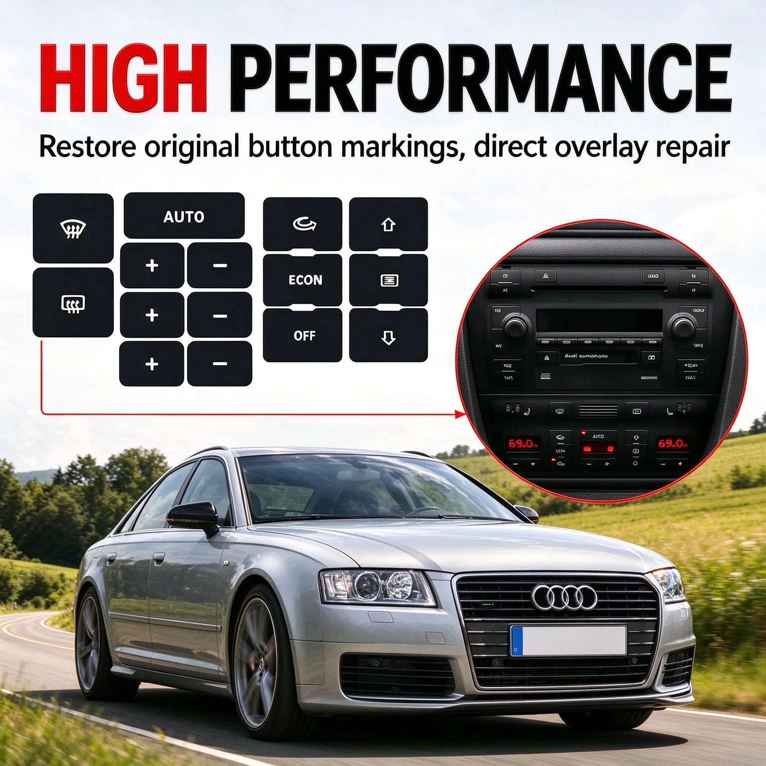 1Pc Black Car Air Condition Climate Heater Panel Worn Button Repair Sticker Trim Decals Refurbishment Kit For Audi A6 C5 Interio