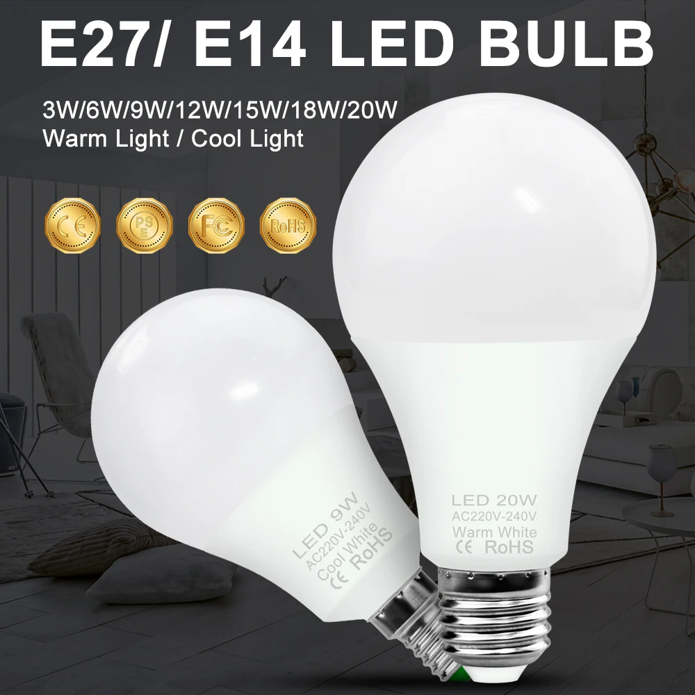 

E27 Bulb LED Spotlight 240V Lampada 6W 9W 12W 15W 18W 20W Focos Light E14 Home Lighting Bulbs LED Spot Lamp 240V Smart Bombilla