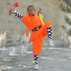 USHINE Orange Satin Shaolin Monk Robe Kung fu Suit Kids Adults Wushu Performance Uniform Tai chi Wing Chun Set