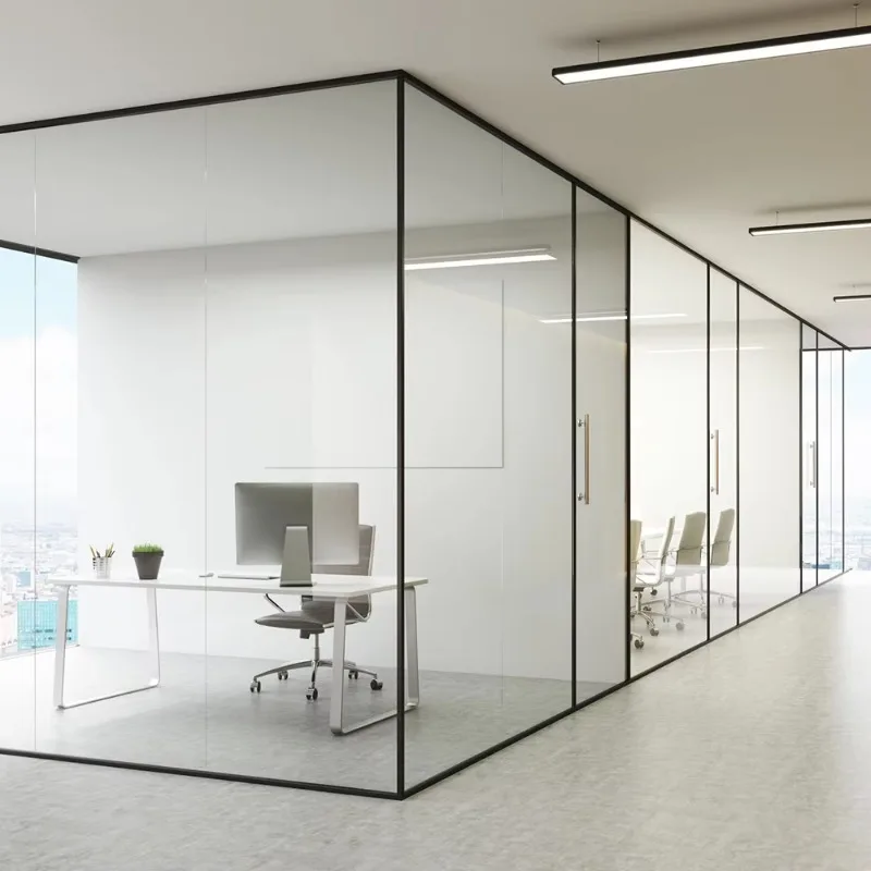 Demountable Meeting Room Aluminum Frameless Glass Partition Temporary Glass Soundproof Office Partition Wall System With Blind