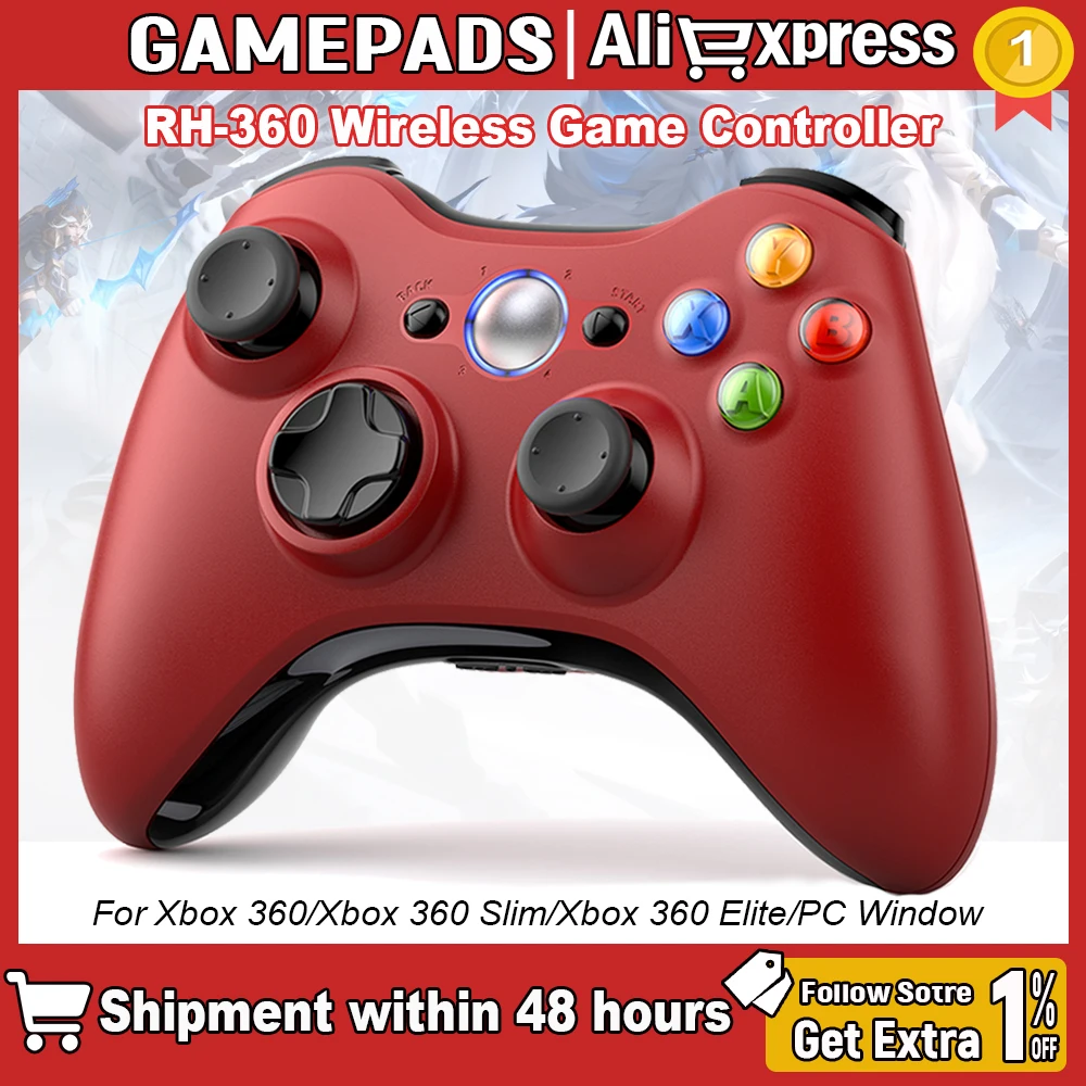 Control Inalámbrico para Xbox 360, Compatible con Xbox 360 Slim/Elite/Windows/PC, Joystick de 6 Ejes con Doble Vibración, 2.4G